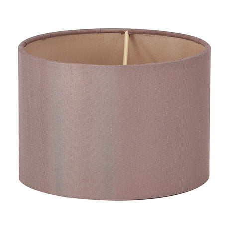 Serena Lamp Shade 16cm in taupe faux silk with a gold inner lining, a short wide cylindrical drum shape with visible support strut, shown on a plain white background.