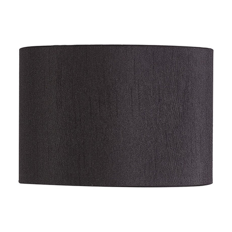 Serena 16cm cylinder lamp shade in black faux silk with a soft sheen, straight sides, and neat top and bottom edges, shown on a plain white background.