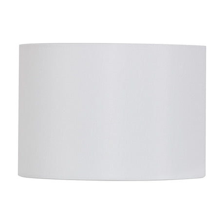 Serena Lamp Shade 16cm in white faux silk, a short wide cylinder drum shape with subtle sheen, shown on a plain white background.
