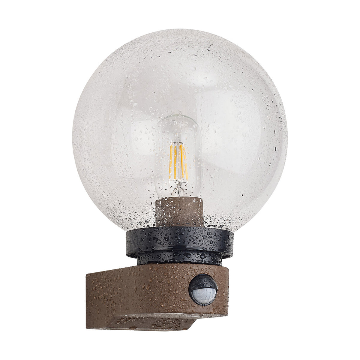 Milo IP54 Globe Outdoor Wall Light 27.3cm High Clear - Dark Brown