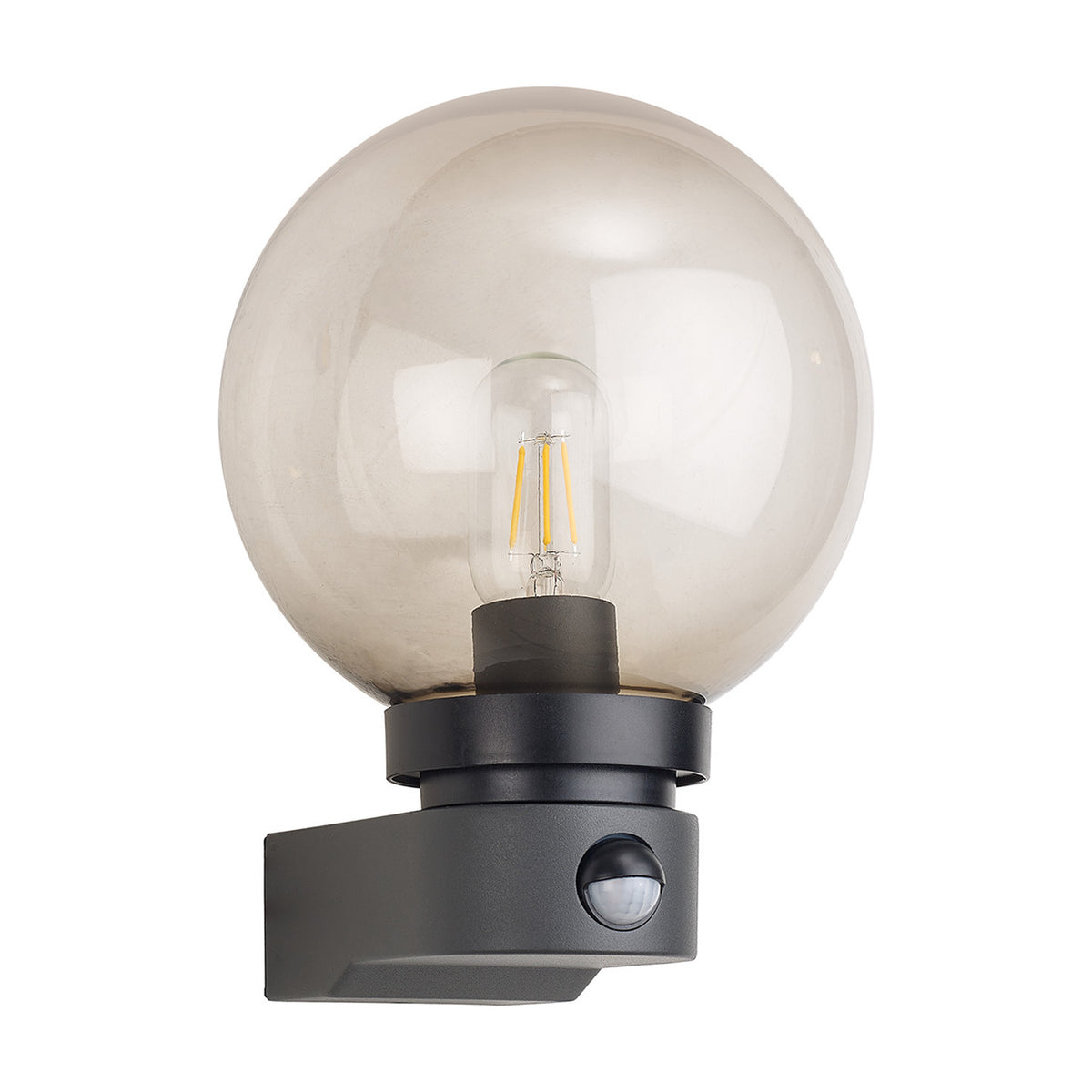 Milo IP54 Globe Outdoor Wall Light 27.3cm High Smoke - Dark Grey