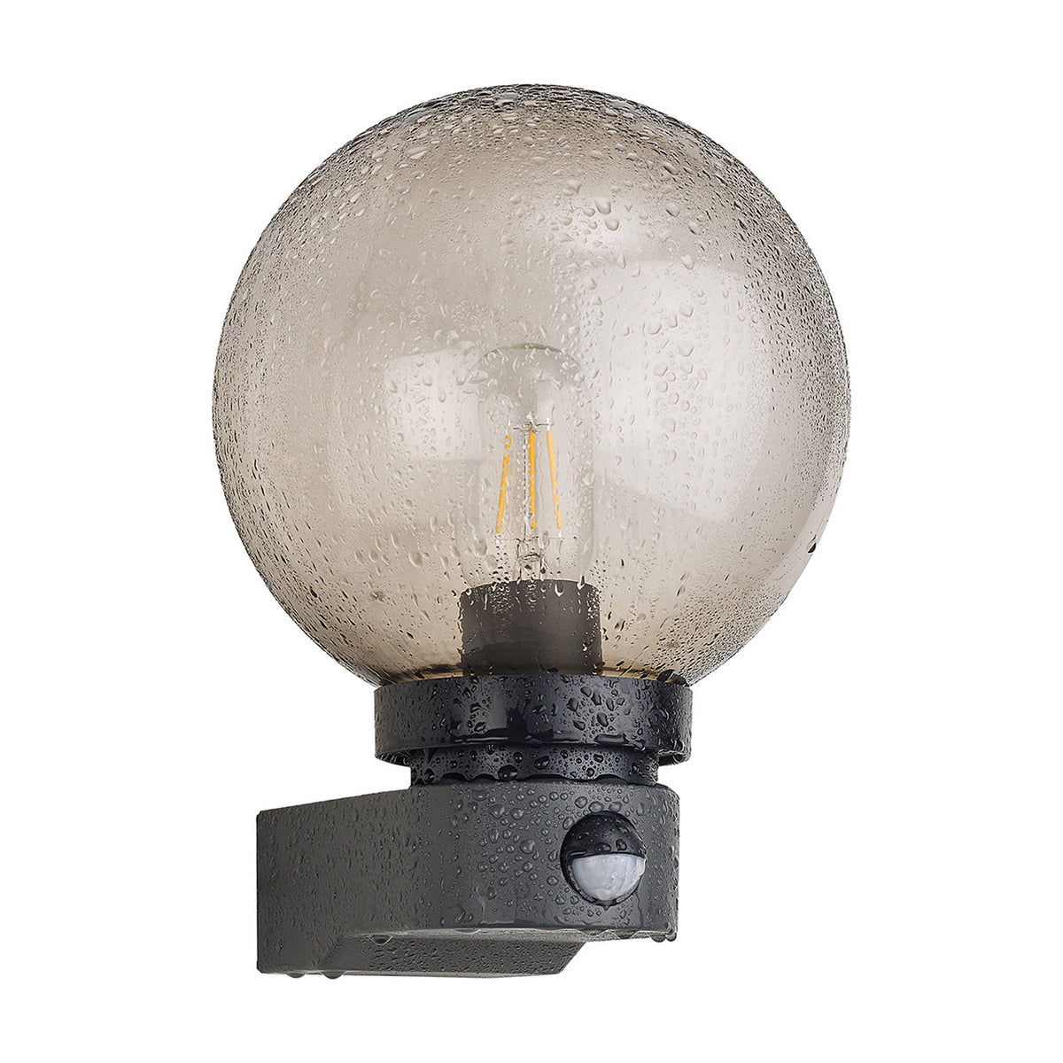 Milo IP54 Globe Outdoor Wall Light 27.3cm High Smoke - Dark Grey