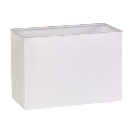 Serena Rectangular Lamp Shade 20cm in white faux silk with white laminate interior, crisp corners and straight sides, shown on a plain white background.
