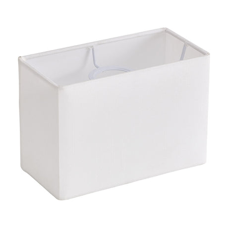 Serena Rectangular Lamp Shade in white faux silk, 20cm, with crisp corners, straight sides, and a white laminate interior, shown on a plain white background.