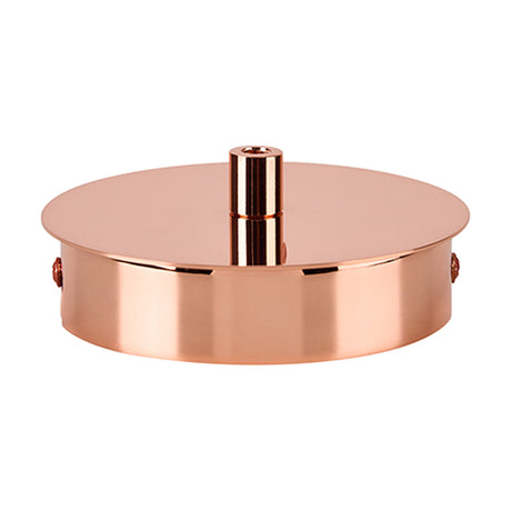 Dreifa Ceiling Box 11.2cm in copper, a shallow round cover with central cylindrical cable outlet, iron construction, shown on a plain white background.