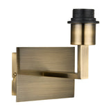 Clara 1 Light E27 Wall Light in antique brass with a square backplate, angular arm, and E27 lamp holder, shown shade-free on a plain white background.