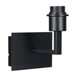 Clara 1 Light E27 Wall Light in satin black iron, compact rectangular backplate with angled arm holding an E27 lamp holder, shown on a plain white background.