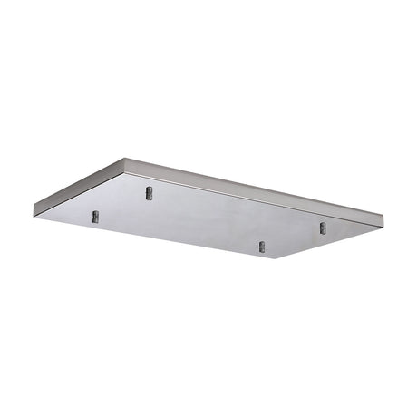 Hayes Linear No-Hole Ceiling Rose in polished chrome, a long rectangular plate with four connector points on the underside, shown on a plain white background.