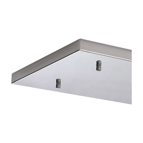 Hayes Linear No-Hole Ceiling Rose in polished chrome, a long rectangular steel plate with two visible screws on the underside, shown on a plain white background.