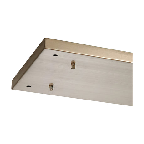 Hayes Linear Ceiling Rose 55cm in satin nickel, shown underside up with two mounting holes and fixing screws, on a plain white background.