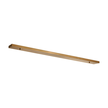 Hayes Linear No-Hole Ceiling Rose in brass, a slim 1.4m long rectangular plate with a blank face, shown at an angle on a plain white background.