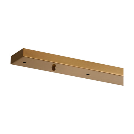 Hayes Linear Ceiling Rose in brushed brass, a slim rectangular bar with mounting holes and a central connector, shown against a plain white background.