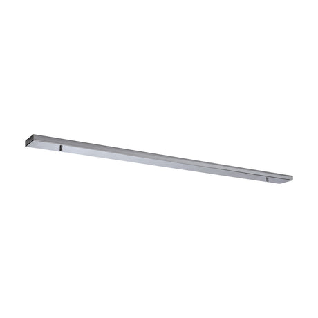 Hayes Linear No-Hole Ceiling Rose, a 1.4m long slim bar plate in polished chrome, blank steel surface with no pre-cut holes, shown on a plain white background.