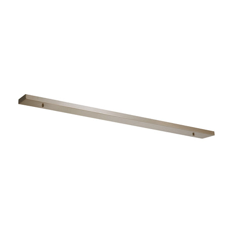 Hayes Linear No-Hole Ceiling Rose in satin nickel, a slender 1.4m bar with a plain, unbroken face and two visible mounting points, shown against a white background.
