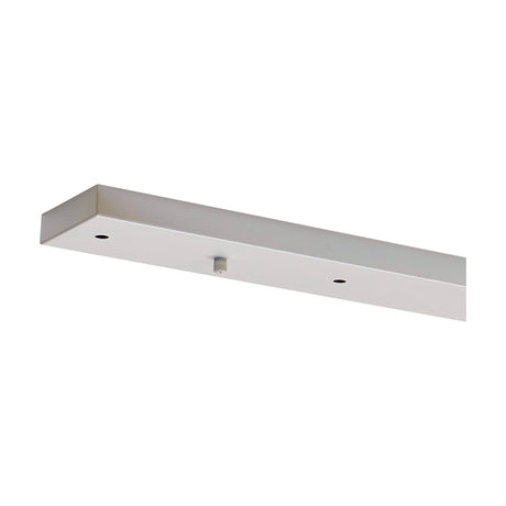 Hayes Linear Ceiling Rose in white, a slim 1.4m rectangular bar with visible cable openings along its length, shown on a plain white background.