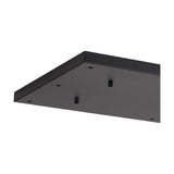 Hayes Linear Ceiling Plate, a 110cm satin black rectangular mount with two visible mounting screws among twelve fixing holes, shown at an angle on a plain white background.