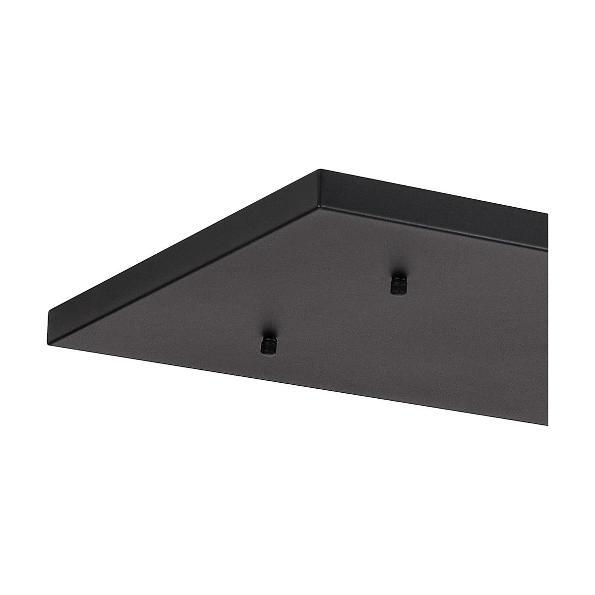 Close-up of the Hayes Linear Ceiling Plate in satin black, showing a slim rectangular iron bar with two visible mounting holes, set against a plain white background.