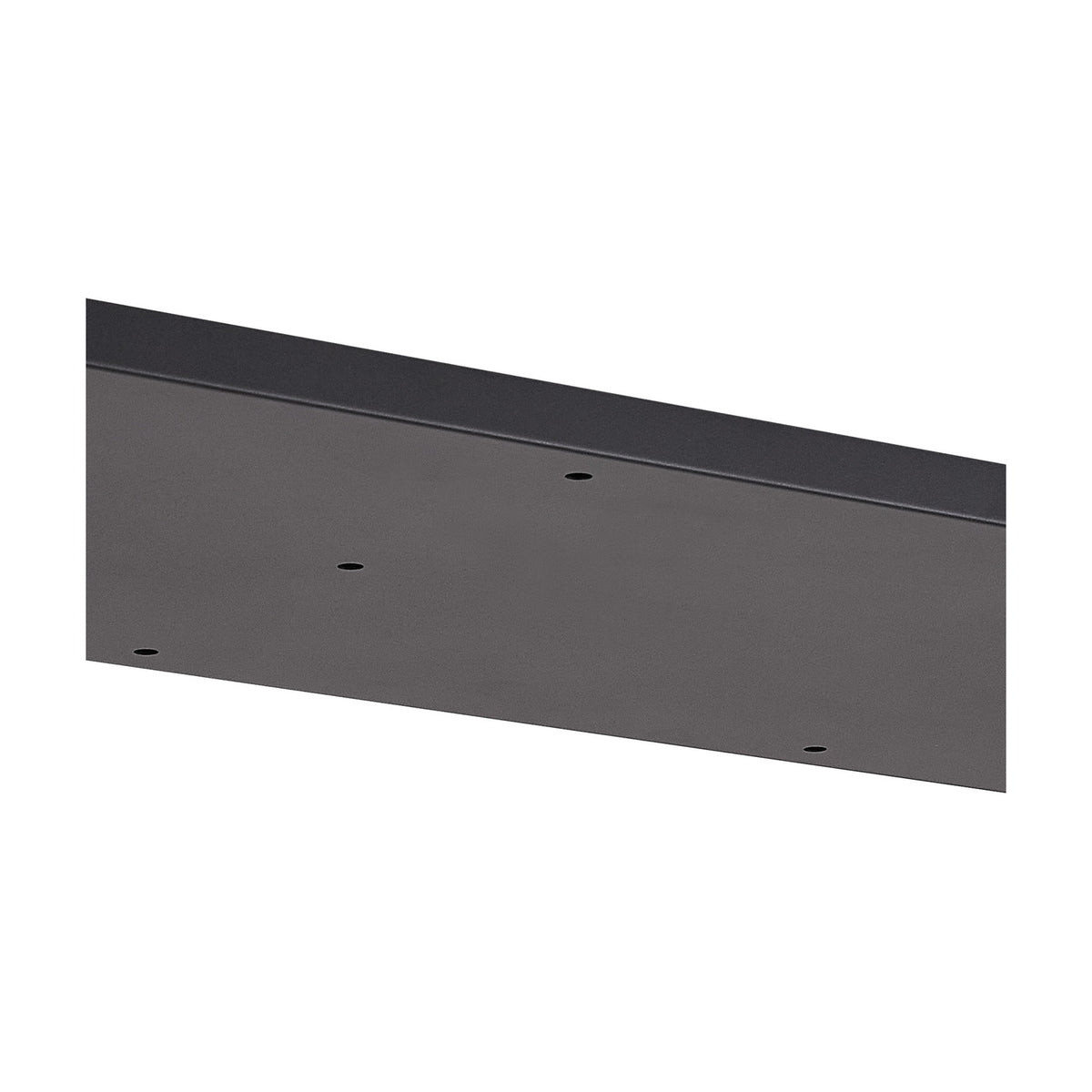 Hayes Linear Ceiling Plate in satin black iron, a long rectangular fixture with visible mounting holes for multiple pendant drops, shown against a plain white background.