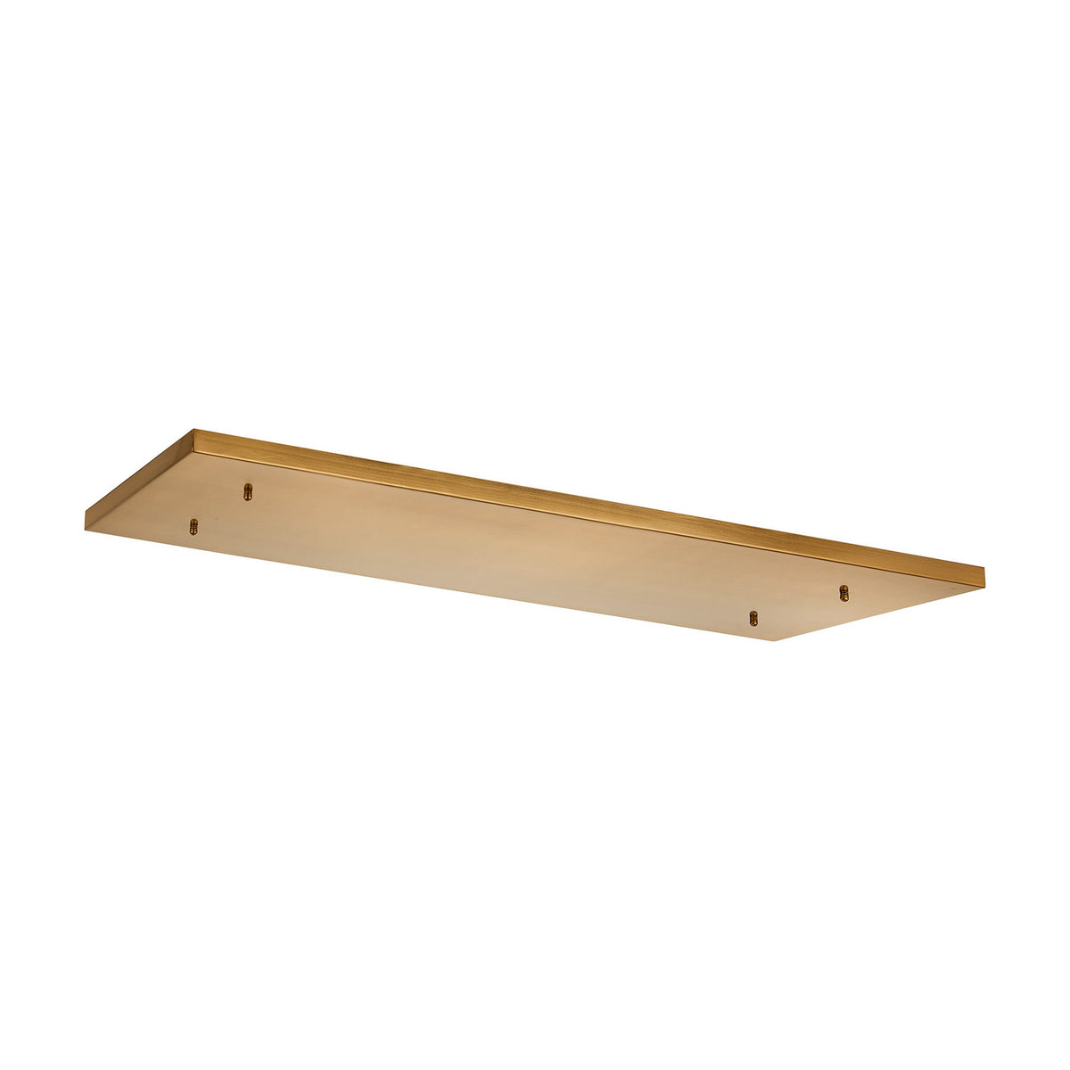 Hayes No-Hole Linear Ceiling Plate in brass, a long rectangular fixture with multiple mounting points, shown at an angle on a plain white background.