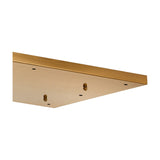Hayes Linear Ceiling Plate in brass, a long narrow rectangular fixture with multiple drilled mounting holes and visible fixing screws, shown at an angle on a white background.