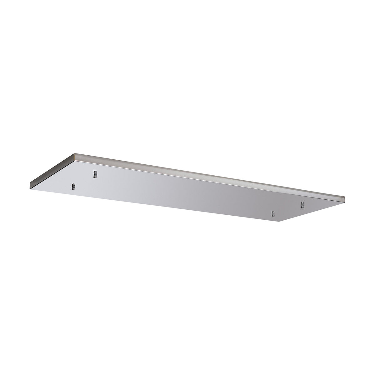 Hayes Linear Ceiling Plate in polished chrome, a long slim rectangular fixture with twelve mounting holes along its length, shown against a plain white background.
