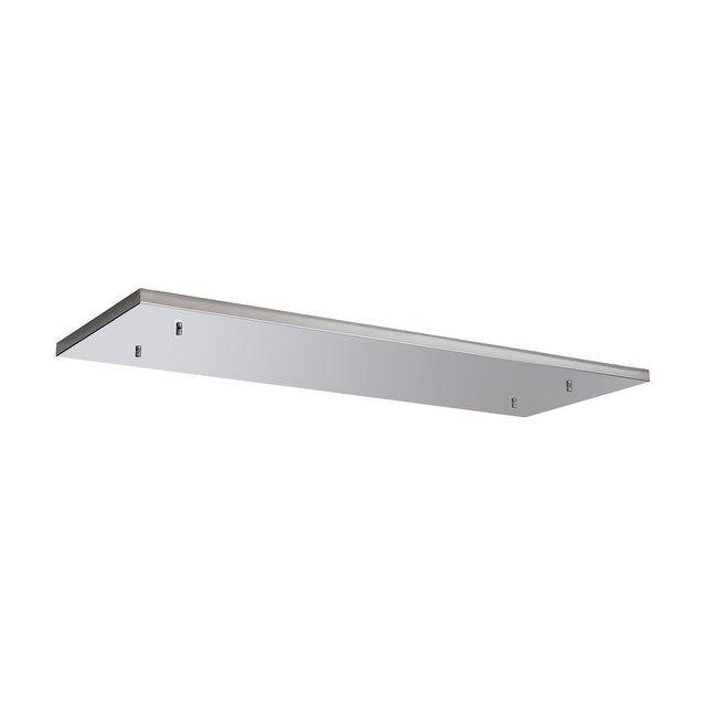 Hayes Linear Ceiling Plate in polished chrome, a long slim rectangular fixture with twelve mounting holes along its length, shown against a plain white background.