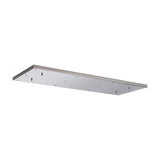 Hayes Linear Ceiling Plate, a 110cm long rectangular polished chrome multi-point ceiling plate with 12 mounting holes, shown at an angle on a plain white background.