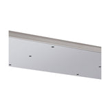 Hayes Linear Ceiling Plate in polished chrome, a slim rectangular fitting with twelve mounting holes along its length, shown at an angle against a plain white background.