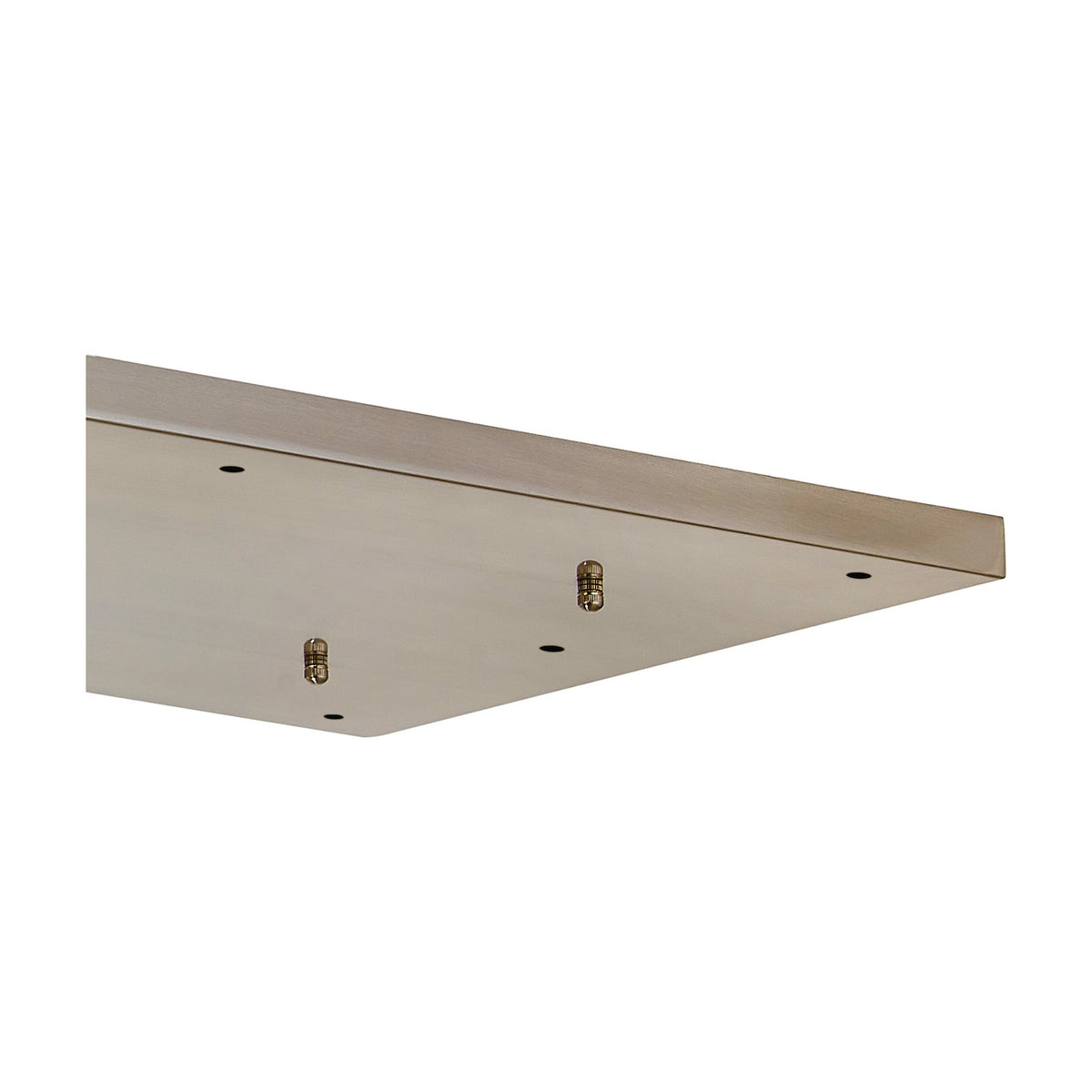Hayes Linear Ceiling Plate in satin nickel, a rectangular 12-hole plate with two visible brass connectors, shown at an angle against a plain white background.