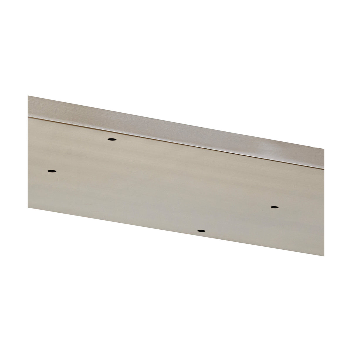 Hayes Linear Ceiling Plate in satin nickel, a long rectangular fixture with visible drilled holes for multiple pendant cords, shown on a plain white background.