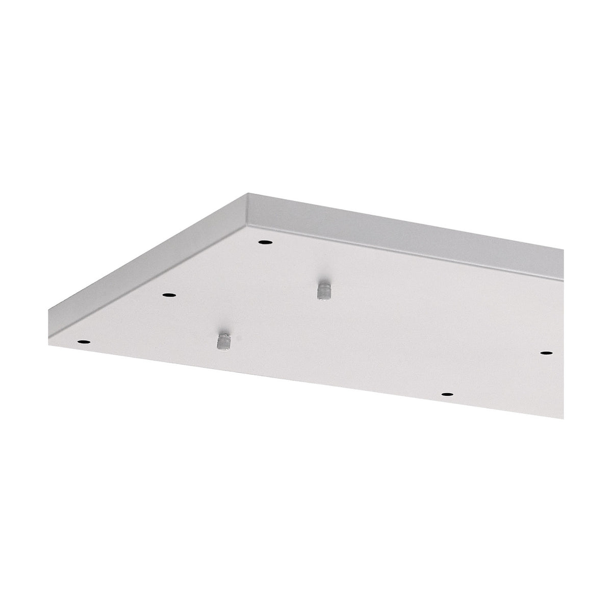 Hayes Linear Ceiling Plate in white, a slim rectangular multi-point fixture with visible mounting holes and two central cord grips, shown on a plain background.
