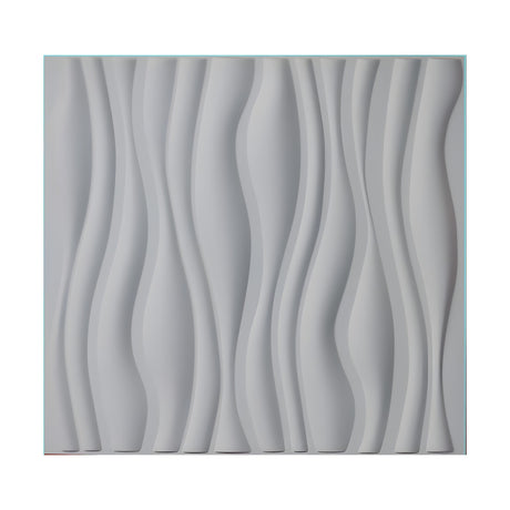 White square 3D PVC wall panel, 50 x 50cm, with vertical undulating ribs in varying widths creating raised relief and soft shadow lines, shown on a plain background.