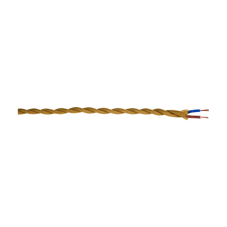 Cavo Twisted Cable, a golden brown fabric-braided twisted flex with exposed blue and brown conductors at one end, shown on a plain white background.