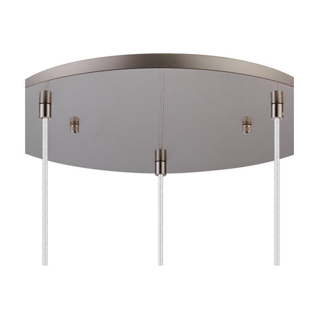 Carrie 3 Light E27 Round Pendant Light 40cm in satin nickel, showing the bare frame with three lampholders and cables on a white background.