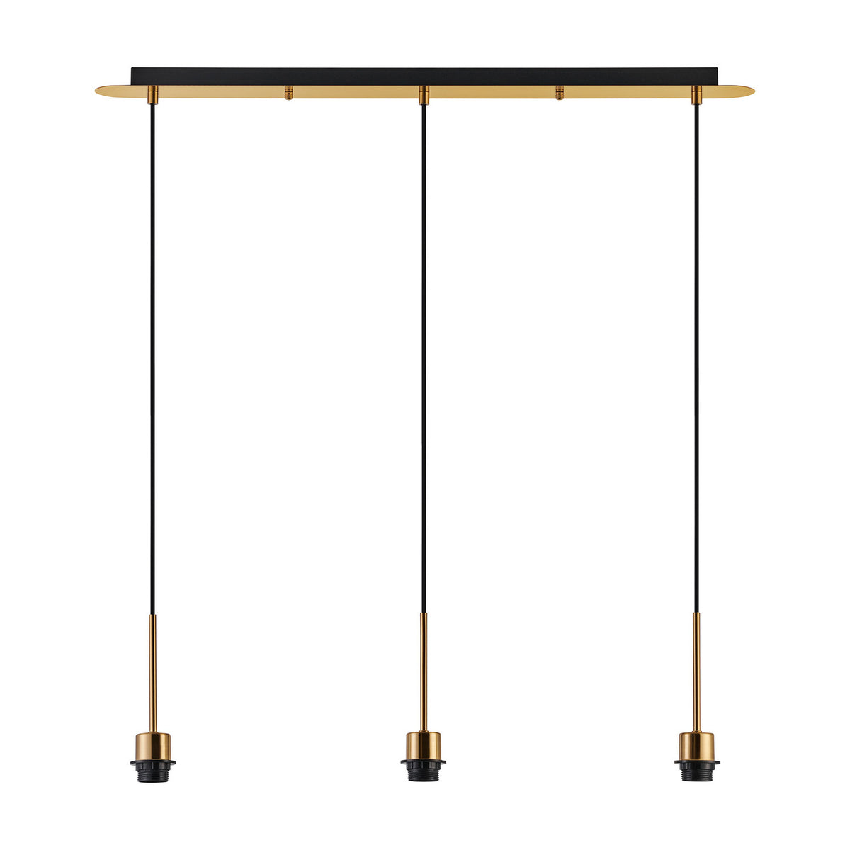 Carrie 3 Light E27 Linear Pendant Light 85cm Drop - Antique Gold