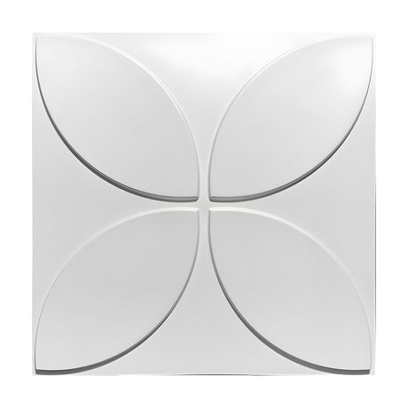 White PVC 3D wall panel, 50 x 50cm, with a four-petal flower design radiating from the centre to each corner, shown against a plain white background.