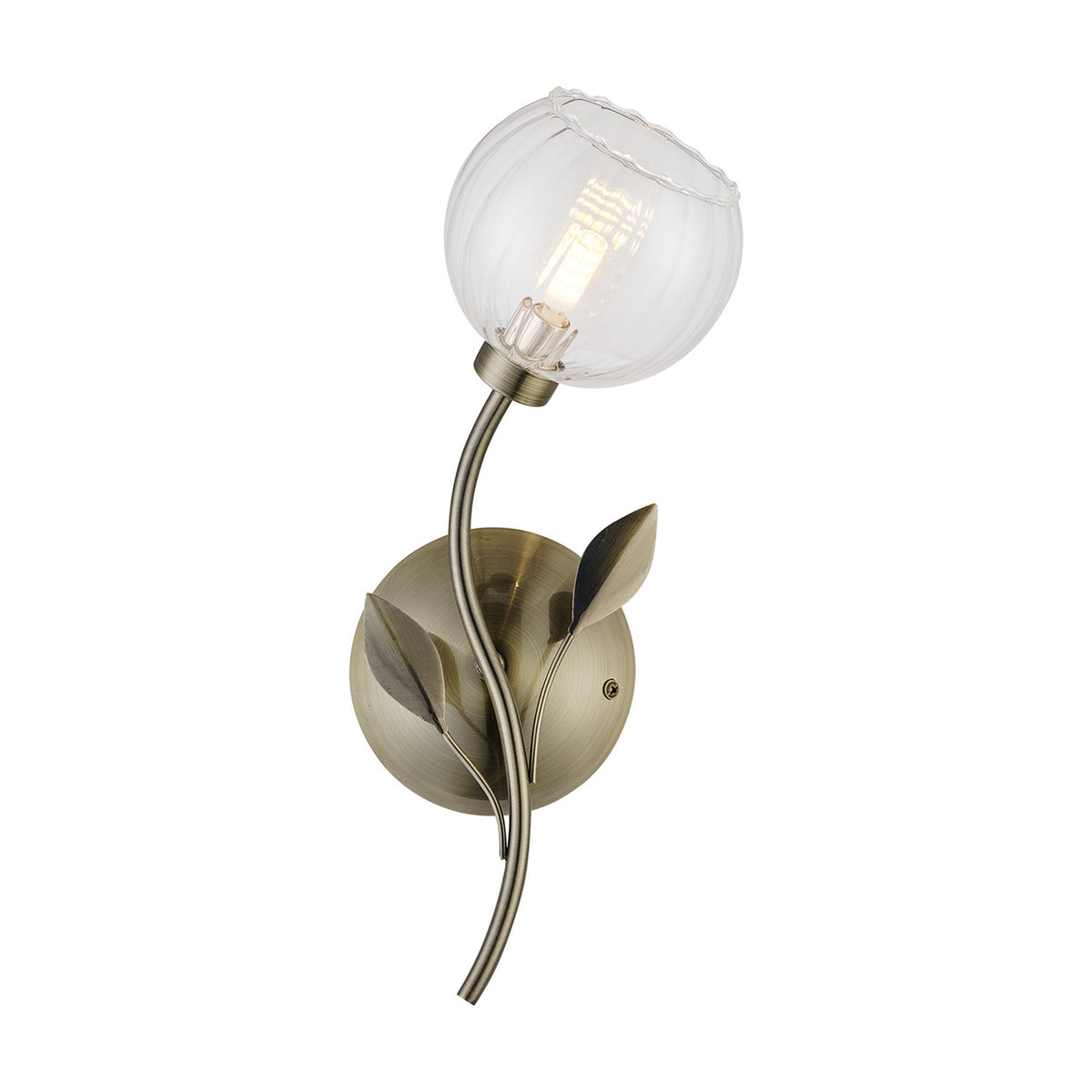 Elm G9 Right Glass Wall Light 19cm - Antique Brass