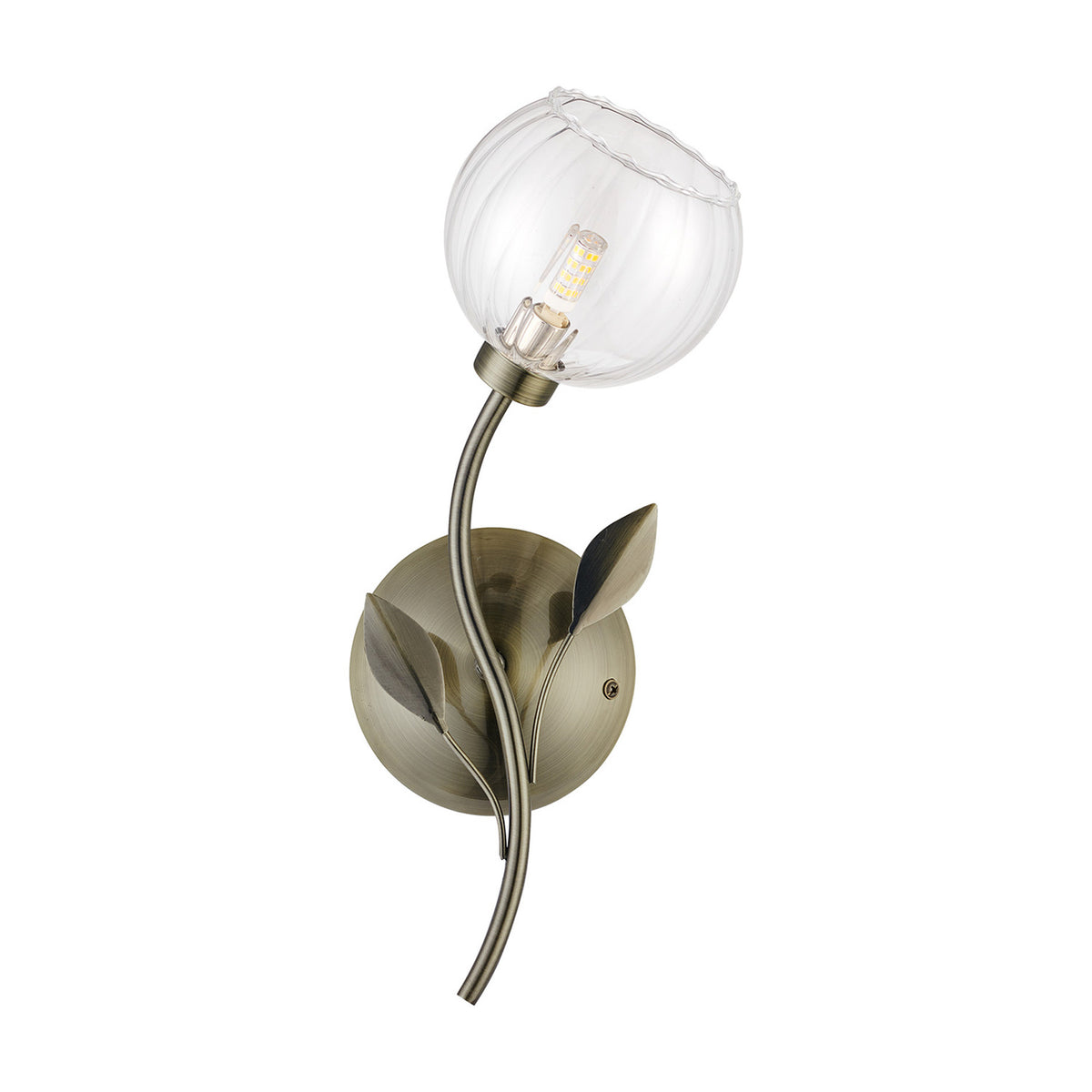 Elm G9 Right Glass Wall Light 19cm - Antique Brass