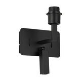 Clara satin black wall light with E27 lampholder and adjustable LED reading arm, featuring rocker switches and USB-C socket on a rectangular backplate, shown on a white background.