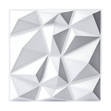 White PVC 3D wall panel, 50 x 50cm, with irregular faceted pyramid cells in a geometric grid, shown on a plain white background.