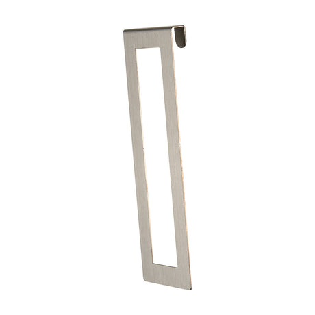 Sigma Lamp Shade trim in satin nickel, a slim 15cm vertical steel strip with a curved top hook and rectangular cut-out, shown on a plain white background.
