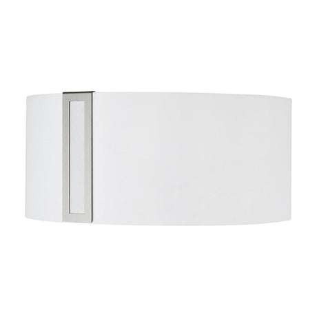Sigma Lamp Shade 18cm High in white fabric with a narrow satin nickel vertical trim running its full height, shown on a plain background.