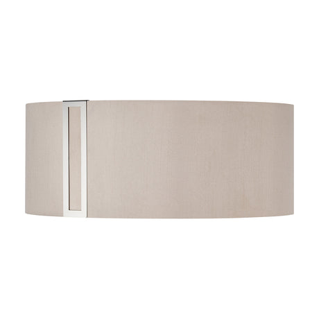 Sigma Lamp Shade 20cm High in beige fabric with a narrow chrome vertical fitting on one side, shown on a plain white background.