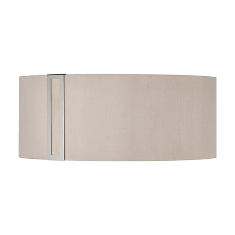 Sigma Lamp Shade 20cm High in satin nickel, an oval fabric drum shade with a slim rectangular nickel bracket detail, shown on a plain white background.