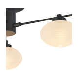 Close-up of the Addie 3 Light G9 Flush Ceiling Light in satin black, showing opal glass shades on black arms against a white background.
