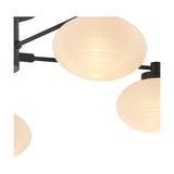 Close-up of the Addie 5 Light G9 Flush Ceiling Light 60cm, showing opal glass shades on satin black arms with a glowing interior, set against a plain white background.
