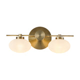 Addie 2 Light G9 Wall Light in antique brass, featuring a horizontal bar with two oval opal glass shades, shown against a plain white background.