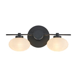 Addie 2 Light G9 Wall Light in satin black, featuring two oval opal glass shades either side of a slim round backplate, shown lit against a plain white background.