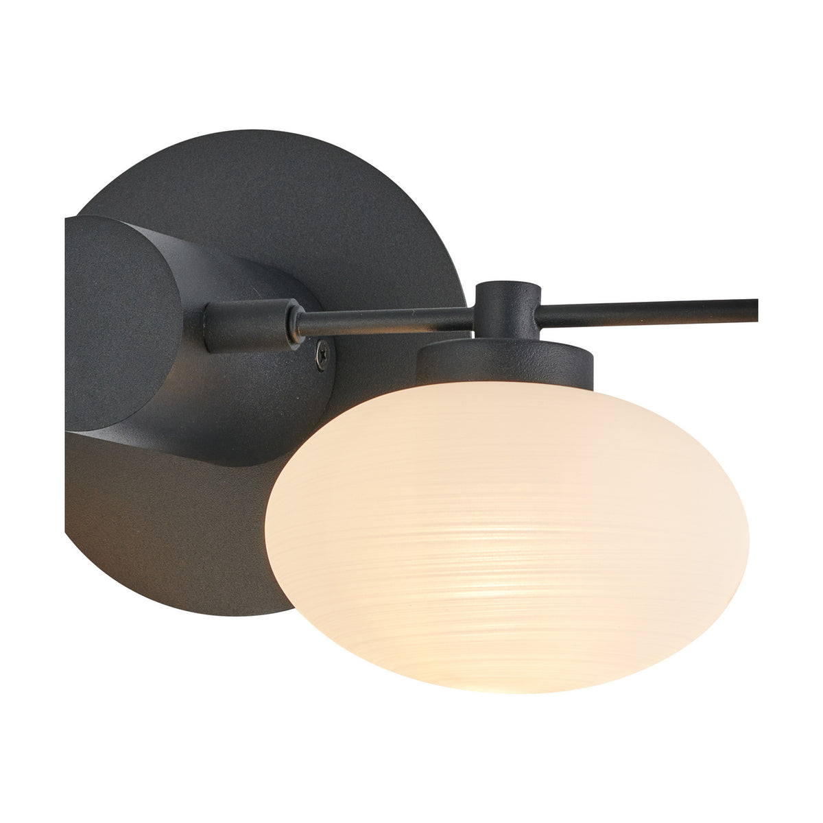 Addie 2 Light G9 Wall Light in satin black, featuring an oval opal glass shade lit from within, mounted on a slim black backplate against a plain white background.