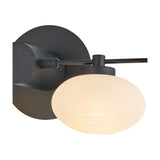 Addie 2 Light G9 Wall Light in satin black, featuring an oval opal glass shade lit from within, mounted on a slim black backplate against a plain white background.